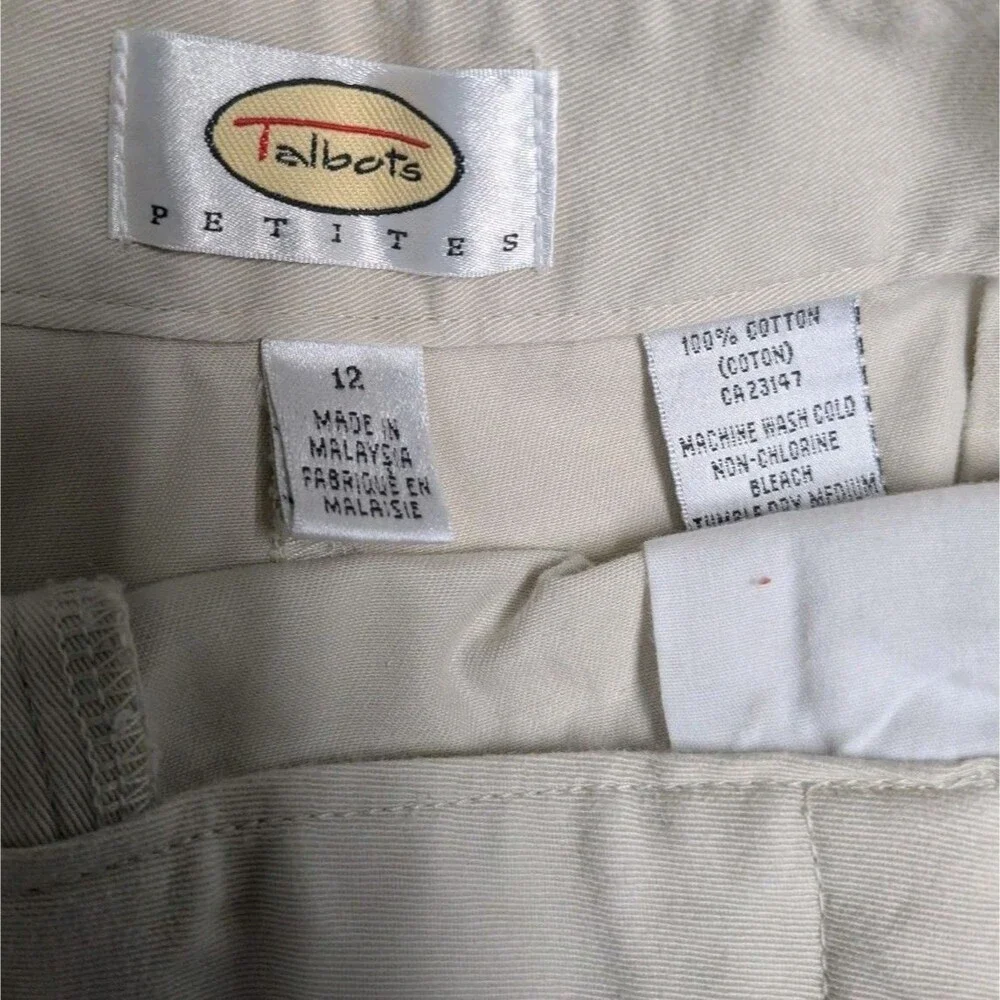 Talbots Petite Chino Shorts Women 12 Built-In Belt Beige Wide Leg Vintage Y2K